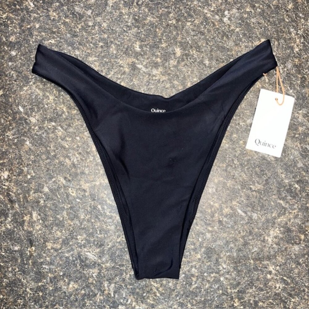 Women's Quince Italian High Leg Bikini Bottoms Sz Med. Black Swimwear Beach NWT!